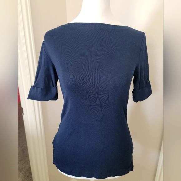 Ralph Lauren boatneck tshirt in navy blue - Picture 1 of 6